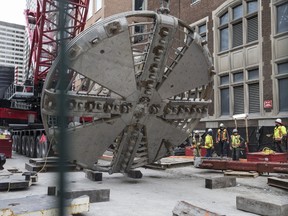 Cutter head of the boring machine used to tunnel the Eglinton LRT is moved on Monday March 13, 2017. (Craig Robertson/Toronto Sun)