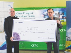 On hand to present the $10,000 cheque from TELUS to the CETC was Dean Shular, Senior Regional Market Manager with TELUS. Accepting on behalf of the CETC was Drayton Valley Mayor Glenn McLean.