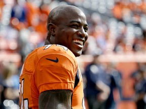 This Oct. 30, 2016 photo shows Denver Broncos outside linebacker DeMarcus Ware smiling prior to an NFL football game against the San Diego Chargers in Denver. (AP Photo/Jack Dempsey, file)