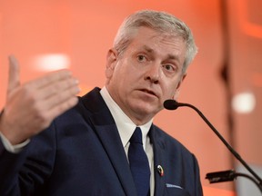 Charlie Angus speaks as he participates in the first debate of the federal NDP leadership race with Guy Caron, Niki Ashton and Peter Julian, in Ottawa on Sunday, March 12, 2017. THE CANADIAN PRESS/Justin Tang