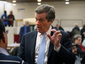 Toronto Mayor John Tory speaks to a Scarborough audience about his plans for Subway expansion on Monday, March 13, 2017. (STAN BEHAL/TORONTO SUN)