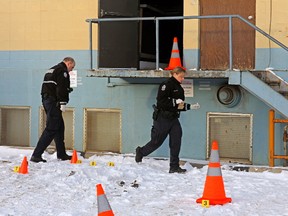 Police investigate a shooting outside Connect Ultra Lounge in Edmonton on March 14, 2017. A male was hospitalized after being shot multiple times. LARRY WONG/Postmedia