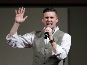 In this Dec. 6, 2016, file photo, Richard Spencer speaks at the Texas A&M University campus in College Station, Texas. (AP Photo/David J. Phillip, File)
