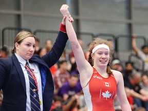 Emily Schaefer from the Brock Wrestling Club is pictured in 2015 wining gold in the womens 51 KG at the 2015 Junior Canadian Wrestling Championships at Brock University. Schaefer won gold at the U Sports Wrestling Championships last month in Winnipeg. (File photo)