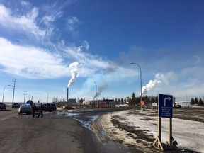 Entrance to Syncrude site near Fort McMurray where emergency crews are tackling a fire that broke out at Fort McMurray’s Syncrude base mine.Olivia Condon‏/postmedia