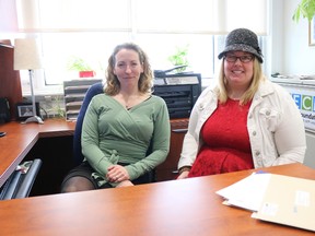 BRUCE BELL/THE INTELLIGENCER
Prince Edward County Memorial Foundation executive director Penny Rolinski (left) and communications co-ordinator Briar Boyce will likely have to make more room in their first floor office for another employee when fundraising for a new hospital in Picton gets underway.