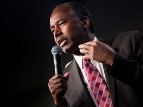 US Secretary of Housing and Urban Development Ben Carson speaks to employees on his first day at the Department of Housing and Urban Development March 6, 2017 in Washington, DC. (BRENDAN SMIALOWSKI/AFP/Getty Images)