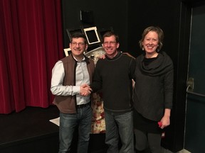 Submitted photo
MP Mike Bossio speaks with Hospice North Hastings board members Nole Lobe and Barb Shaw. Bossio presented $50,000 to the organization this week to assist with renovations to the Village Playhouse’s kitchen facility.