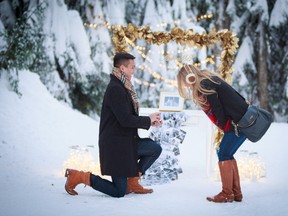 Tu Le (left) surprises Phuong Tran with a marriage proposal on Grouse Mountain in Vancouver recently. The 27-year-old wanted his marriage proposal to be creative and memorable - so he enlisted professional help. lTHE CANADIAN PRESS/HO-Kai Fuglem, Luxe Proposals
