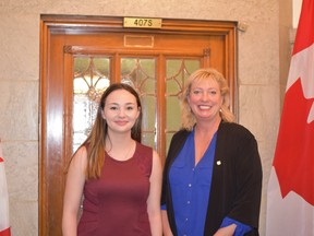 Sarnia's Bonnie Guthrie and Sarnia-Lambton MP Marilyn Gladu. Guthrie, a first year political science student at Carelton University, participated in the Daughters of the Vote event on Parliament Hill from March 7 to 9th. 
Submitted photo for Sarnia This Week