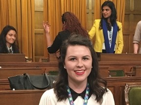 West Elgin native Delany Leitch takes her place on International Women’s Day in the House of Commons for Daughters of the Vote. (Contributed)