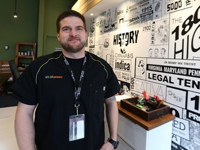 Devin Sprague, manager of National Access Cannabis Winnipeg, inside the clinic on Broadway on Thurs., March 16, 2017.