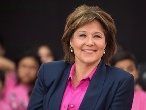 B.C Premier Christy Clark speaks to a crowd at an anti-bullying event in Burnaby, B.C., on Wednesday, February 22, 2017. Legislation that would make it illegal to require women to wear high heels on the job in British Columbia is getting support from Premier Clark. THE CANADIAN PRESS/Ben Nelms