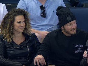 Blue Jays' Josh Donaldson is interviewed by Sportsnet at the Maple Leafs game against the Tampa Bay Lightning on Thursday, March 16, 2017. (YouTube)