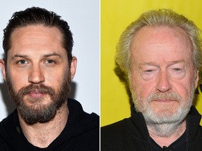 Tom Hardy and Ridley Scott. (Getty Images)