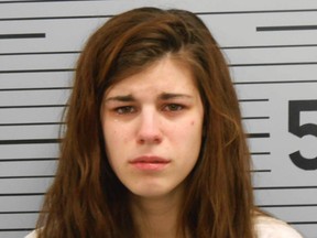 This booking photograph taken Friday, March 10, 2017, provided by the Jackson County Sheriff's Department, in Scottsboro, Ala., shows 19-year-old Mekenzie Leigh Guffey. (Jackson County Sheriff's Department via AP)