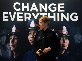 Cst. Heather Spence waits to lead a Women in Policing Information Session at the Edmonton Police Service Continuing Education Centre, 10173 - 97 St., in Edmonton Thursday, March 9, 2017. Photo by David Bloom