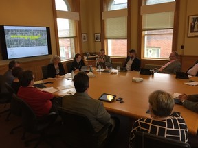 St. Thomas city staff and council members discuss a draft plan for a proposed downtown heritage conservation district. (Jennifer Bieman/Times-Journal)