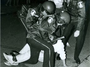London police at scene of student party, 1985. (London Free Press files)