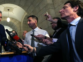 Premier Brian Pallister meets with media at the Manitoba Legislative Building in Winnipeg on Mon., March 20, 2017. Kevin King/Winnipeg Sun/Postmedia Network