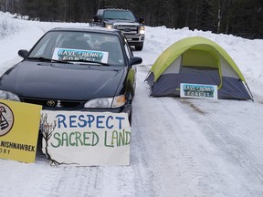 Photo supplied
Barbara McNichol of Cartier was arrested for a second time Monday while blocking a logging road in Benny. McNichol's husband Clyde is a member of the Atikameksheng Anishnawbek whose family has hunted and trapped in the area for years.