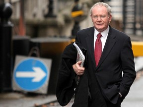 This file photo taken on October 06, 2009 shows Northern Ireland's Deputy First Minister Martin McGuinness arriving at Downing Street, in central London, on October 6, 2009. Northern Ireland's former deputy First Minister and one-time IRA commander Martin McGuinness has died aged 66, his Irish nationalist party Sinn Fein said on March 21, 2017. / AFP PHOTO / SHAUN CURRYSHAUN CURRY/AFP/Getty Images