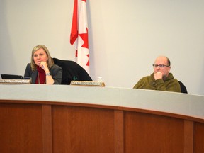Mayor Maryann Chichak (left) and Coun. Derek Schlosser looked for ways to help Wellspring out while saving on costs (Jeremy Appel | Whitecourt Star).