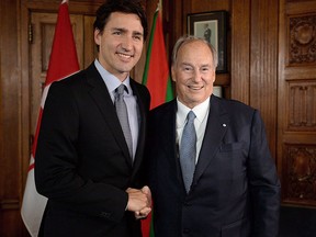 Prime Minister Justin Trudeau meets with the Aga Khan on Parliament Hill in Ottawa on Tuesday, May 17, 2016. THE CANADIAN PRESS/Sean Kilpatrick