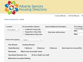 Alberta Senior Housing Directory screenshot.