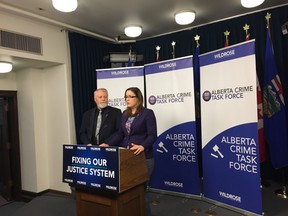 Wildrose MLAs Don MacIntyre and Angela Pitt announce the Alberta Crime Task Force.