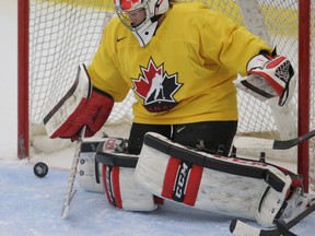 Goaltender Amanda Leveille of Kingston, seen here making a save at Canada’s National Women’s Development Team Selection Camp in Calgary in August 2015, was a member of the National Women’s Hockey League champion Buffalo Beauts this season.