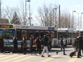 Students are the biggest segment of London Transit ridership. Western University students? council is backing the city?s rapid transit plan and the routes. (MIKE HENSEN, The London Free Press)