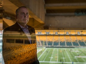 Edmonton Eskimos President and CEO Len Rhodes poses for a photo at Commonwealth Stadium in Edmonton on August 26, 2015.