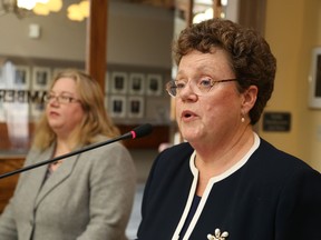 Jason Miller/The Intelligencer
Denise Cumming (right), president and CEO of the University Hospitals Kingston Foundation, and Amy Doyle, associate director of major gifts, speak to Belleville council about its contribution to the foundation.