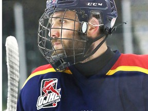 Hunter Gunski's playoff beard could be coming off early unless the Wellington Dukes can stave off elimination with a win Thursday in Game 4 of their OJHL conference semi-final series at Essroc Arena. Dukes trail Cobourg 3-0 in the best-of-seven set. (OJHL Images)