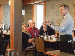 Rob Devitt, right, supervisor with the Chatham-Kent Health Alliance, talks to members of the Rotary Club of Chatham Sunrise at their weekly meeting March 21. It’s one of numerous community engagement initiatives the CKHA has started, part of reestablishing trust and transparency with residents of Chatham-Kent.