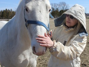 Savannah Raine and her horse, Casper are seen here at her property in West Lorne. She has requested the municipality exempt her from a bylaw which doesn’t allow exotic animals. She is hoping to bring two foxes, two wolves, a lion and tiger to her retreat.