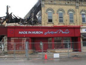 An engineer has determined that the remaining half of the old Made in Huron store is structurally sound enough to remain standing. (Justine Alkema/Clinton News Record)