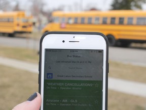 Students with the Lambton Kent and St. Catholic district school boards can now get real-time school bus updates via a new cellphone app. Officials with the Chatham-Kent Lambton Administrative School Services unveiled the MyBSI app this week for free download. (Barbara Simpson/Sarnia Observer)