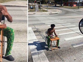 Photos show a man, identified by police as Kiaron Thomas,  eating pancakes in the middle of the street. (LakelandPD/HO)