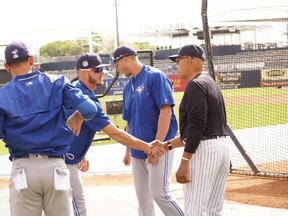 Blue Jays slugger Josh Donaldson meets former Yankees great Reggie Jackson Saturday in Tampa, Fla. (Eddie Michels photo)