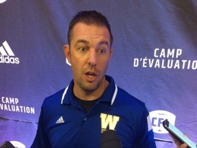 Bombers GM Kyle Walters fields questions at the CFL Combine in Regina yesterday. Walters said he still has a lot of work to do to determine who they will take at No. 1 and No. 6. (Ted Wyman/Winnipeg Sun)