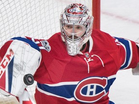 Montreal Canadiens goalie Carey Price makes a save against the Senators in Montreal on Saturday, March 25, 2017. (THE CANADIAN PRESS/Graham Hughes)