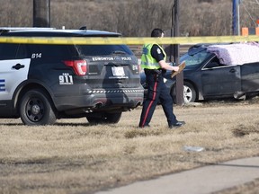 One man has been killed in a three car collision on 66 Street north of Yellowhead Trail on Sunday, March 26, 2017. Shaughn Butts/Postmedia