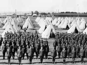 Several members of the 149th Lambton Battalion stand in formation Sept. 29, 1916 at Camp Borden. The battalion left Halifax for England on March 27, 1917.
 Handout/Sarnia Observer/Postmedia Network