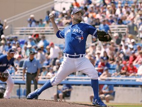 Toronto Blue Jays starting pitcher Marco Estrada delivers during a spring training game against the Detroit Tigers Wednesday, March 22, 2017, in Dunedin, Fla. (AP Photo/Chris O’Meara)