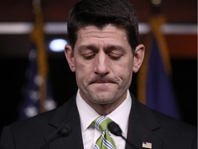 U.S. Speaker of the House Paul Ryan delivers remarks at a press conference at the U.S. Capitol after President Trump's healthcare bill was pulled from the floor of the House of Representatives March 24, 2017 in Washington, D.C. In a big setback to the agenda of President Donald Trump and the Speaker, Ryan cancelled a vote for the American Health Care Act, the GOP plan to repeal and replace the Affordable Care Act, also called 'Obamacare.' (Photo by Win McNamee/Getty Images)