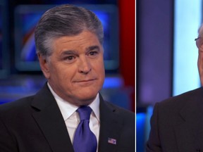 Fox News host Sean Hannity, left, sat down to talk to newsman Ted Koppel on CBS’ “Sunday Morning.”