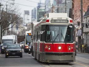 A TTC streetcar makes it's way along Queen St. W. in Toronto on March 2, 2017. (Ernest Doroszuk/Toronto Sun/Postmedia Network)