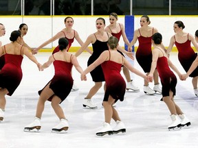 The Nexxice senior team from the Burlington Skating Centre gives an exhibition performance during the 2017 Bernie Deveau-Bert Winfield Invitational synchronized skating competition at Thames Campus Arena in Chatham, Ont. (MARK MALONE/Chatham Daily News/Postmedia Network)